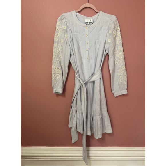 Cartolina Nantucket Long-Sleeve Embroidered Tie-Waist Mini Ruffle Dress Size XS - Picture 1 of 6